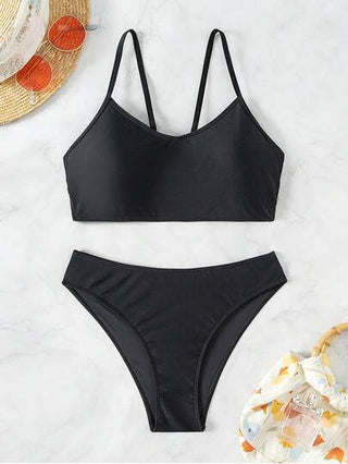 Swim بكيني قطعتين بلون أحادي للشاطئ الصيفي