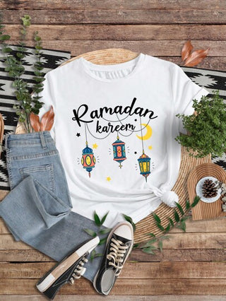 Essnce تي شيرت نسائي رخو القياس مناسب للصيف بياقة دائرية وأكمام قصيرة مناسب لشهر رمضان