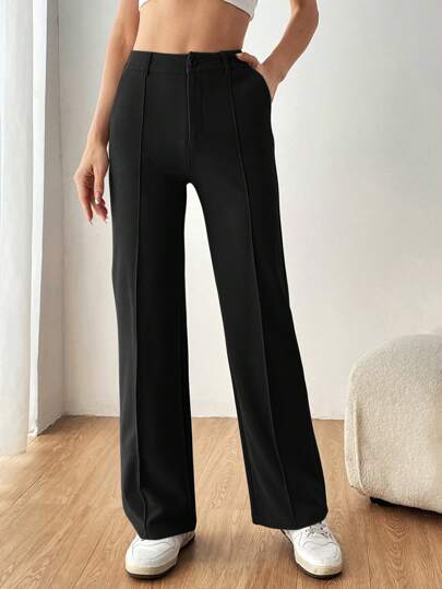 EZwear بنطلون بدلة نسائي مستقيم القصّة بلون سادة