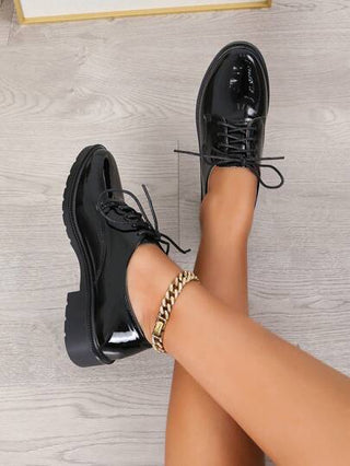 أحذية أوكسفورد حريمي أحذية أكسفورد نسائية، حذاء مسطح رياضي بأسلوب Preppy، حذاء جلدي أسود بأسلوب بريطاني يتناسب مع المرأة من مقاس كبير للربيع