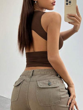 EZwear كروب توب نسائي بدون اكمام وظهر مفرغ