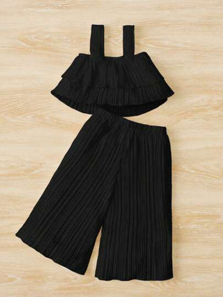 SHEIN طقم أزياء بناتي صلب اللون عصري عارضة 2 قطعة