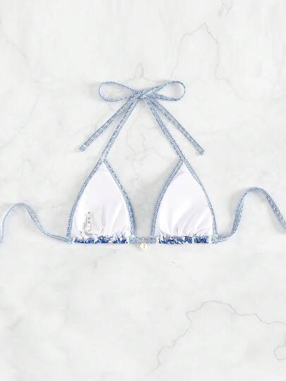 SHEIN Swim لباس علوي بيكيني حريمي مع طبعات زهور برباط حول الرقبة