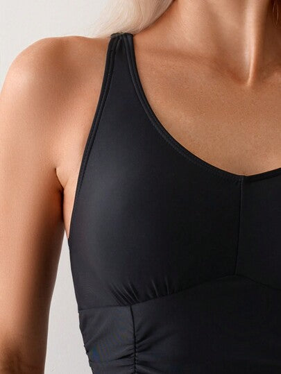 طقم تانكيني حريمي Swim طقم تانكيني للسيدات من Summer Beach بلون سادة بدون أكمام مكشكش مع ملابس سباحة في Culotte كرنفال