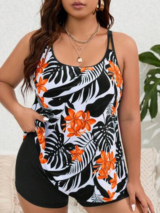 Swim Lushoire سترة صيفية بقميص رياضي واسع الحجم مع شورت بوكسر بنمط استوائي وطبعة، مجموعة تانكيني