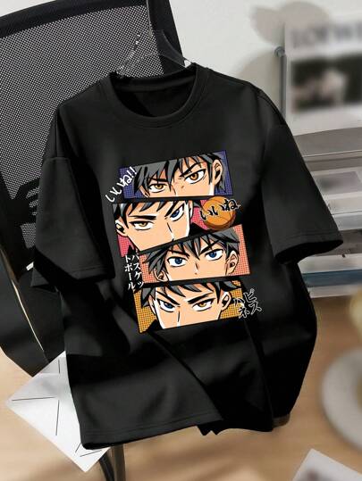 SHEIN قميص قصير الأكمام للصبيان المراهقين مع ياقة دائرية مناسب لفصل الصيف
