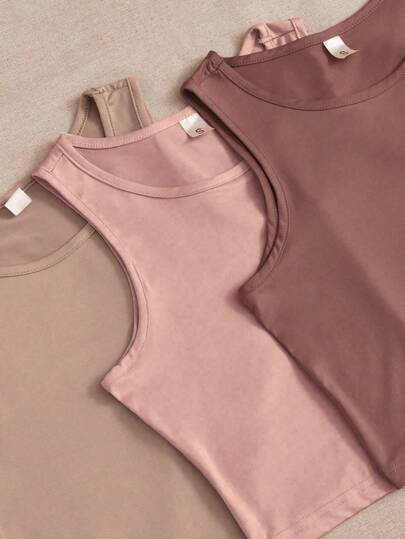 SHEIN 3 طقم ملابس منزلية مكون من سترة أكمام والشورت بألوان سادة