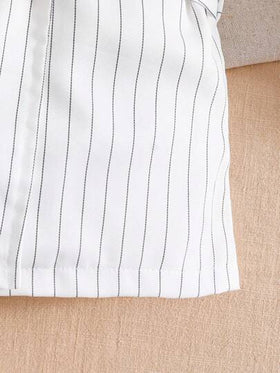 Elladie kids طقم قصير وسترة مخططة بياقة الطفلة الصغيرة مع حزام