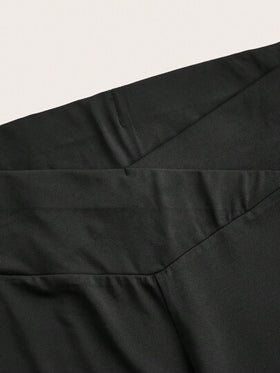 SHEIN PETITE CURVE سراويل ضيقة ذات خصر عالي مصممة بشكل متقاطع للنساء البدينات، مناسبة للربيع وعيد الحب والكرنفال، للاستخدام اليومي والترفيه والمكتب والتخرج