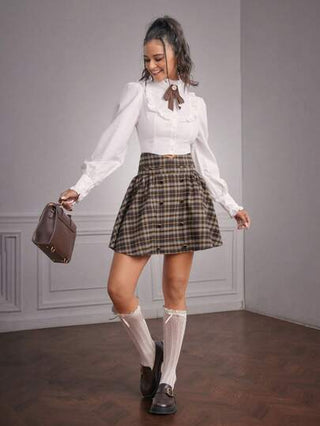 Forever 21 تنورة نسائية بتصميم مربعات مزينة بأزرار