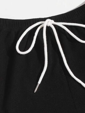 SHEIN EZwear شورت دولفين بخصر مع عقدة مجموعة من 2 لباس الصيف