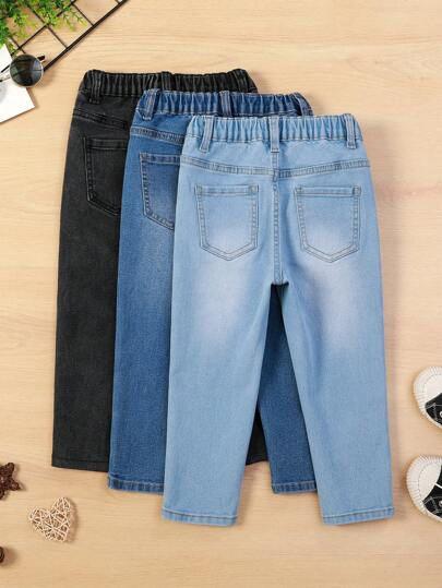 SHEIN Vintaside Kids جينز مدبب مطاطي مجموعة من 3 قطع للأولاد الصبية