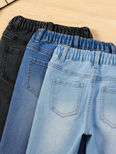 SHEIN Vintaside Kids جينز مدبب مطاطي مجموعة من 3 قطع للأولاد الصبية