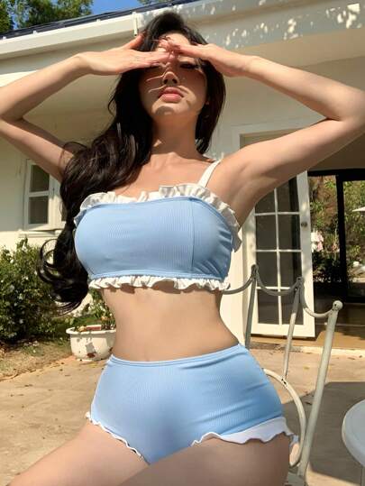 DAZY بيكيني نسائي بحواف مكسرة للصيف، بدلة سباحة تانكيني للعطلات
