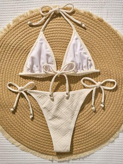 Swim Vcay مجموعة بيكيني أنيقة للنساء بعقدة عنق على الجانب مع ربطة عنق، مناسبة للصيف والشاطئ