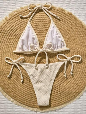 Swim Vcay مجموعة بيكيني أنيقة للنساء بعقدة عنق على الجانب مع ربطة عنق، مناسبة للصيف والشاطئ