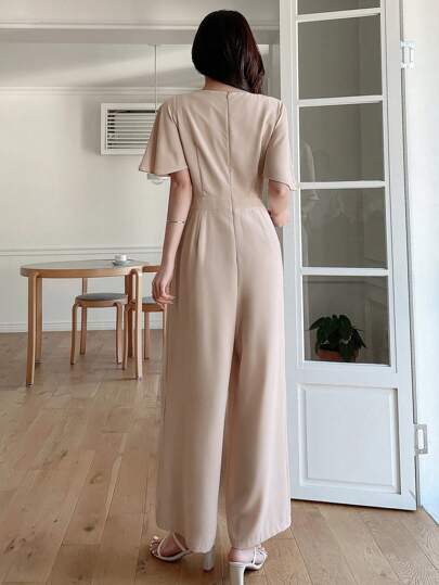 Dazy Designer جمبسوت سيدات قصيرة الأكمام بكشكشة لون أحادي ، جمبسوت سيدات