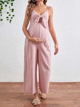 SHEIN بدلة قصيرة واسعة الساقين وجلابية للحوامل بربطة أمامية ومسافات أشرطة رفيعة