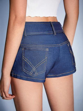Forever 21 شورت سيدات قصير ذو تأثير جينز