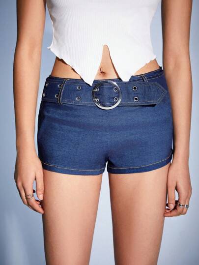 Forever 21 شورت سيدات قصير ذو تأثير جينز