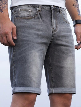 Manfinity Homme شورت دينم مغسول مستقيم للرجال
