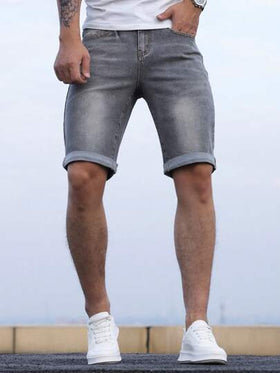 Manfinity Homme شورت دينم مغسول مستقيم للرجال