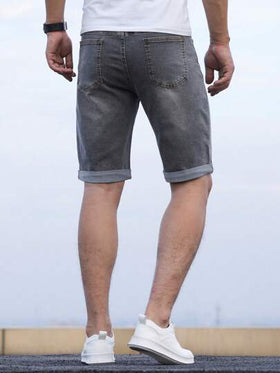 Manfinity Homme شورت دينم مغسول مستقيم للرجال