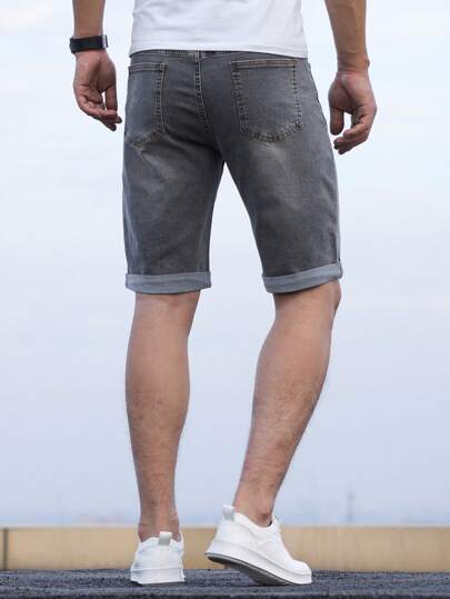 Manfinity Homme شورت دينم مغسول مستقيم للرجال