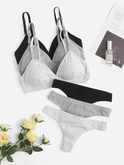 SHEIN طقم لانجري برا وبنطلون داخلي صلب من 3 حزم