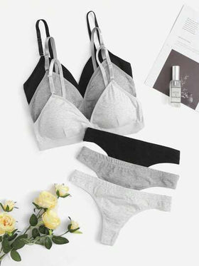 SHEIN طقم لانجري برا وبنطلون داخلي صلب من 3 حزم