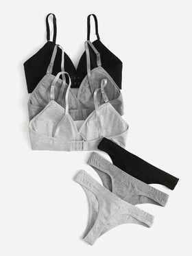 SHEIN طقم لانجري برا وبنطلون داخلي صلب من 3 حزم