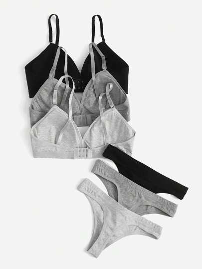 SHEIN طقم لانجري برا وبنطلون داخلي صلب من 3 حزم