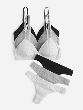 SHEIN طقم لانجري برا وبنطلون داخلي صلب من 3 حزم