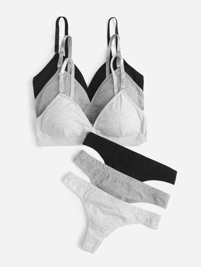 SHEIN طقم لانجري برا وبنطلون داخلي صلب من 3 حزم