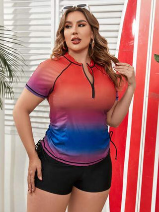 Swim Lushoire صدرية سباحة بيكيني بأكمام راجلان وياقة كبيرة بتدرج الألوان لمقاسات كبيرة