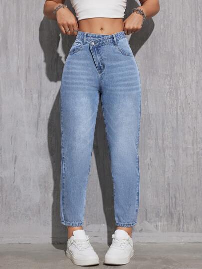 SHEIN EZwear بنطلون جينز بجيوب وتصميم خصر متداخل