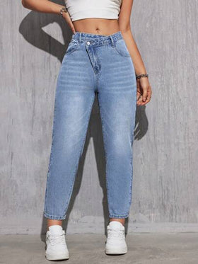SHEIN EZwear بنطلون جينز بجيوب وتصميم خصر متداخل