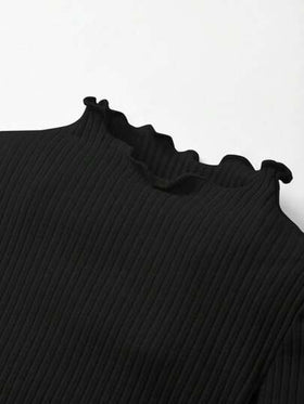 Cozy Pixies ملابس علوية طويلة الأكمام بنقشة سادة مزدوجة وطوق واقي مع طرف مكشكش لطفلات الأطفال، مجموعة من قطعتين