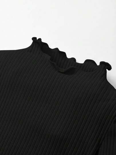 Cozy Pixies ملابس علوية طويلة الأكمام بنقشة سادة مزدوجة وطوق واقي مع طرف مكشكش لطفلات الأطفال، مجموعة من قطعتين