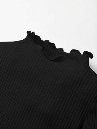 تيشيرتات بناتي Cozy Pixies ملابس علوية طويلة الأكمام بنقشة سادة مزدوجة وطوق واقي مع طرف مكشكش لطفلات الأطفال، مجموعة من قطعتين