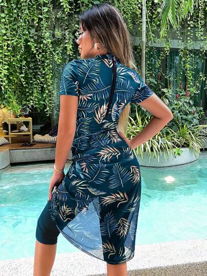 طقم تانكيني حريمي Swim SPRTY تانكيني بطبعة شاطئ صيفي مع تغطية