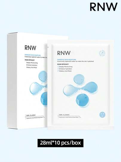 RNW 10 قطعة قناع وجه مرطب طارئ 28 مل، حمض الهيالورونيك 8D، ترطيب عميق وسريع، مناسب للبشرة الحساسة، صيغة بسيطة، ترطيب طويل الأمد