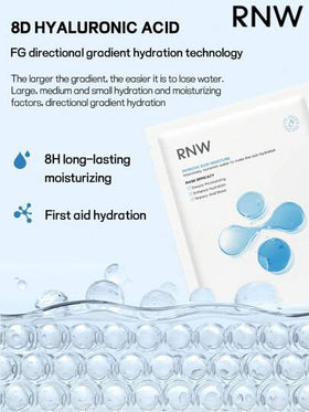 RNW 10 قطعة قناع وجه مرطب طارئ 28 مل، حمض الهيالورونيك 8D، ترطيب عميق وسريع، مناسب للبشرة الحساسة، صيغة بسيطة، ترطيب طويل الأمد