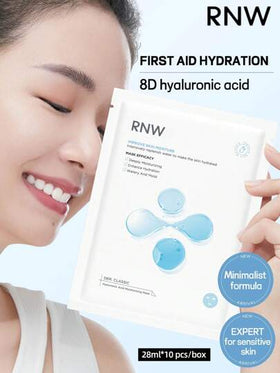 RNW 10 قطعة قناع وجه مرطب طارئ 28 مل، حمض الهيالورونيك 8D، ترطيب عميق وسريع، مناسب للبشرة الحساسة، صيغة بسيطة، ترطيب طويل الأمد