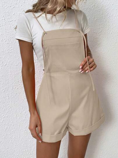 SHEIN LUNE رومبير افرول موحدة اللون حافة ملفوفة بدون تي شيرت