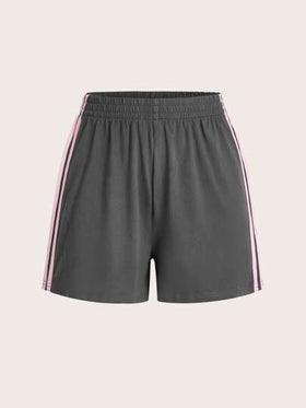 SHEIN EZwear سروال قصير نسائي بخصر مطاطي وشريط جانبي مخطط