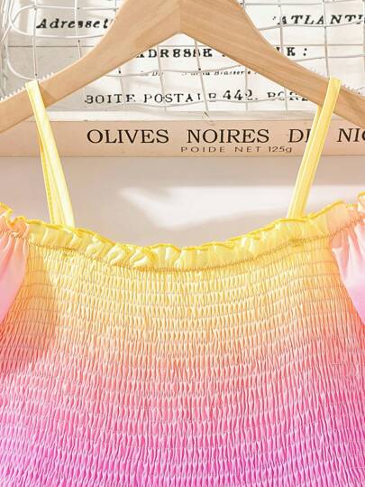 SHEIN فستان فتيات المراهقات بأكتاف مكشوفة وأربطة رفيعة بتدرج ألوان متعدد، مناسب للعطلات والصيف والسفر
