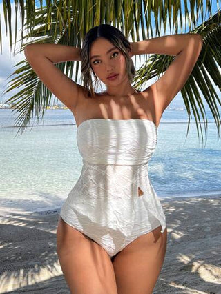 طقم تانكيني حريمي Swim Mod مجموعة بيكيني من شريط الصدر وقاع مصفر مقسم لسيدات