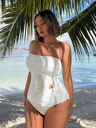 طقم تانكيني حريمي Swim Mod مجموعة بيكيني من شريط الصدر وقاع مصفر مقسم لسيدات