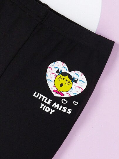 Mr Men Little Miss X  قطعة رأسية فتيات رضع بنمط كرتوني يحتوي على كشكش وردية عند الإبط وكعب مرتبط وشورت
